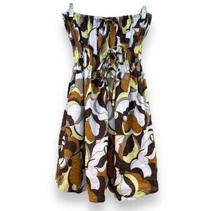 Faithfull the Brand Palmira 100% Linen Abstract 70's Strapless Mini Dress 4